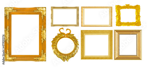 Set of Decorative vintage frames and borders set,Oval Gold photo frame with corner Thailand line floral for picture