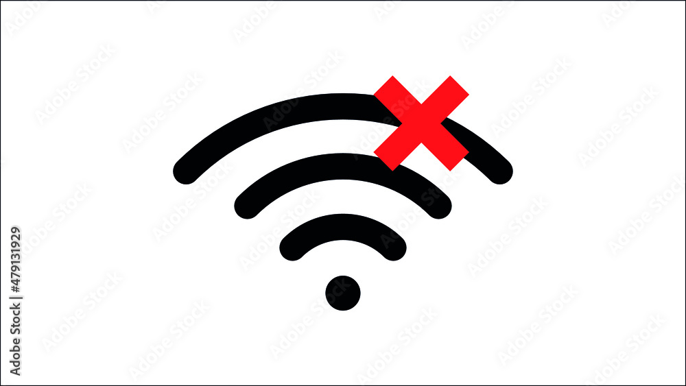 Wifi not available, Wi-fi icon, wireless Internet ,  silhouette, symbol, outline, vector illustration, in black and white color, isolated on white background