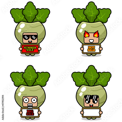 cute cartoon character vector kohlrabi vegetable mascot costume set summer sale bundle collection