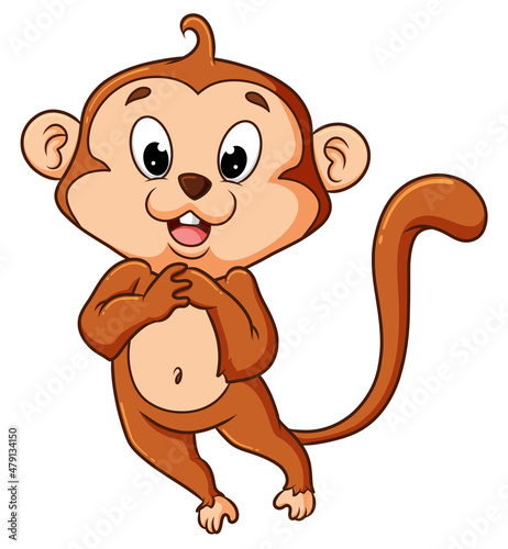 The happy monkey is standing with the happy face
