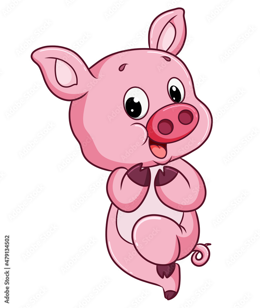 The cute pig is posing happily and cutely while standing The cute pig is posing happily and cutely while standing