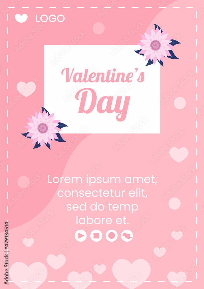 Happy Valentine's Day Flyer Template Flat Design Illustration Editable of Square Background for Social media, Love Greeting Card or Banner
