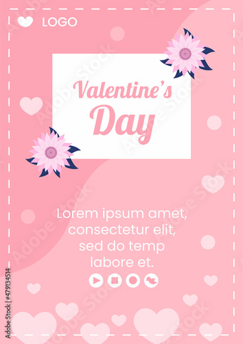 Happy Valentine's Day Flyer Template Flat Design Illustration Editable of Square Background for Social media, Love Greeting Card or Banner © denayune