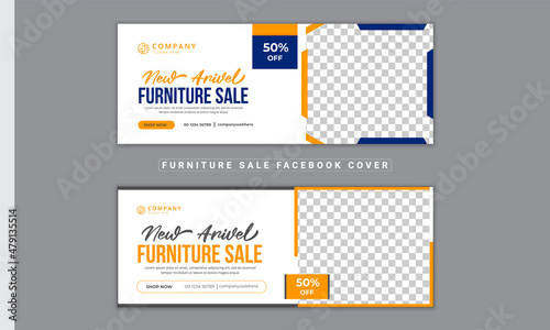 Furniture sale Facebook cover design. Web banner design template for social media. Modern furniture Facebook cover page