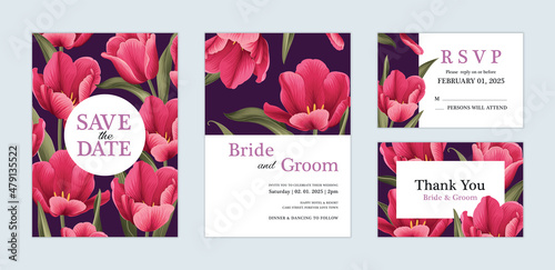 Beautiful Tulip flower background template. Vector set of floral element for wedding invitations, greeting card, envelope, voucher, brochures and banners design.