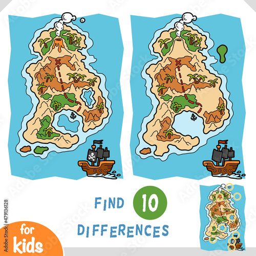 Find differences, educational game for kids, Map islands