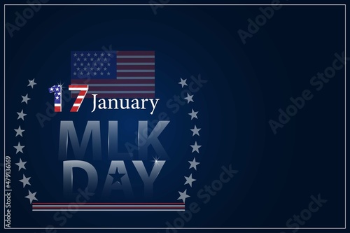 17 January MLK day with USA flag . Abstract background blue color simple vector illustration