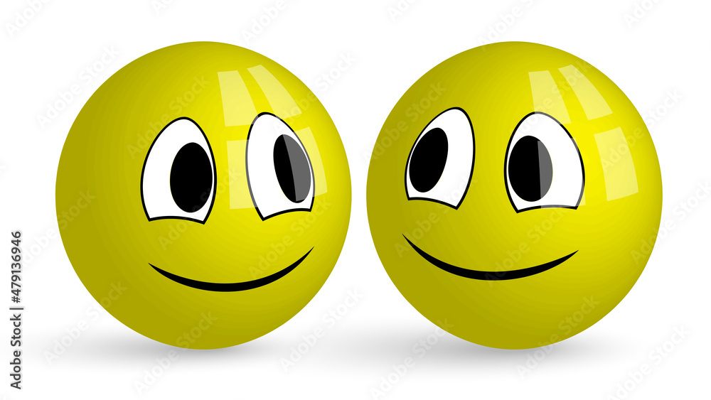 Fototapeta premium Two yellow smileys on a white background