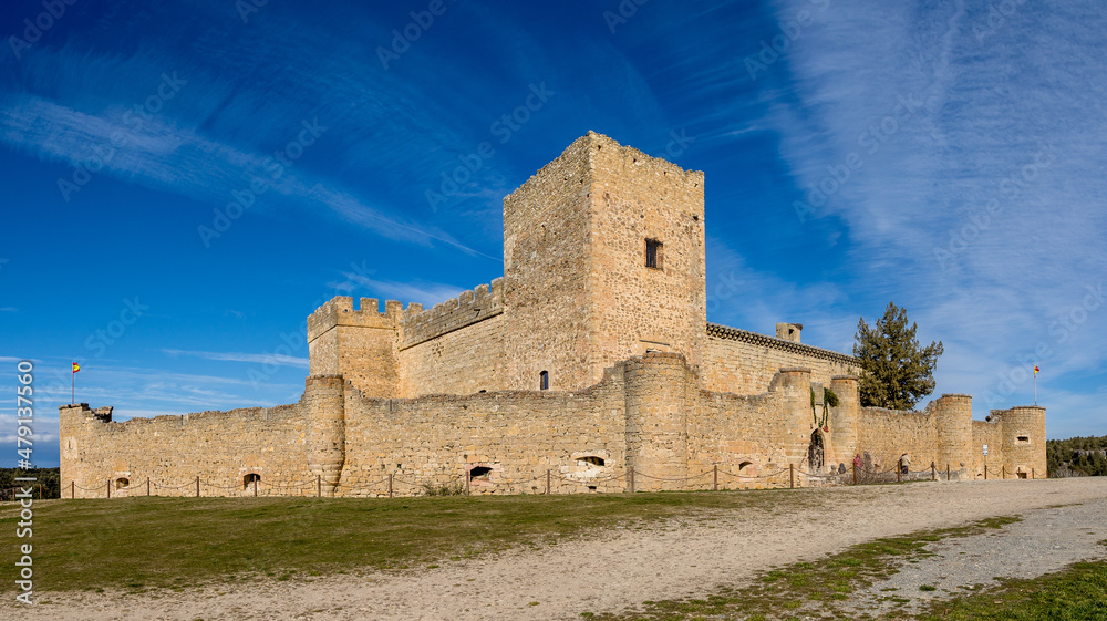 exteriors of the Pedraza castle, which can be visited by tourists, in the province of Segovia
