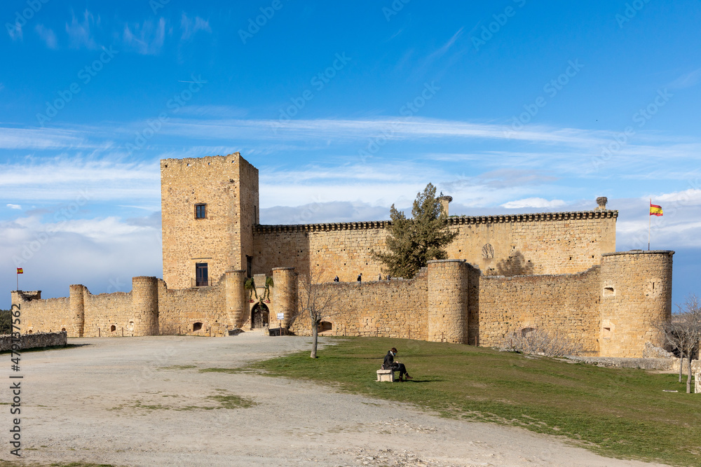 exteriors of the Pedraza castle, which can be visited by tourists, in the province of Segovia
