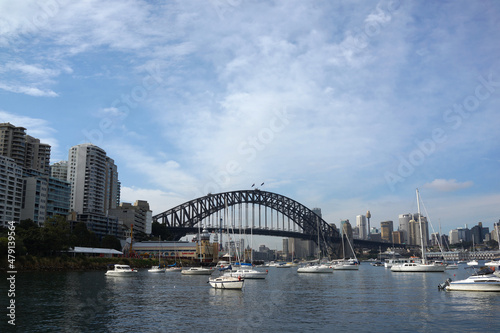 Beautiful scenic view of Sydney City Center, Harbour Bridge, Luna Park, boats and yachts from Lavender Bay.   © ltyuan