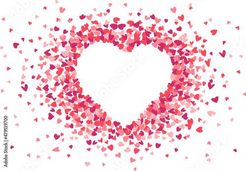 Valentine s day postcard, a big heart made of a lot of little hearts. Cute Frame Illustration, blank template isolated on white background. Vector illustration