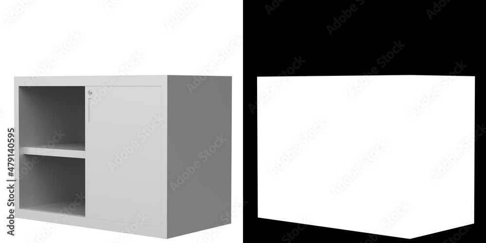 3D rendering of a filing cabinet with sliding doors