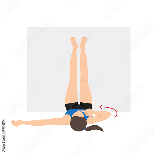 Woman doing Legs up the Wall stretch exercise. Flat vector illustration isolated on white background