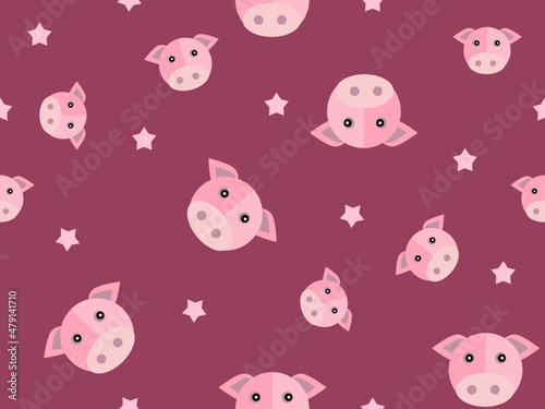 Pig cartoon character seamless pattern on pink background