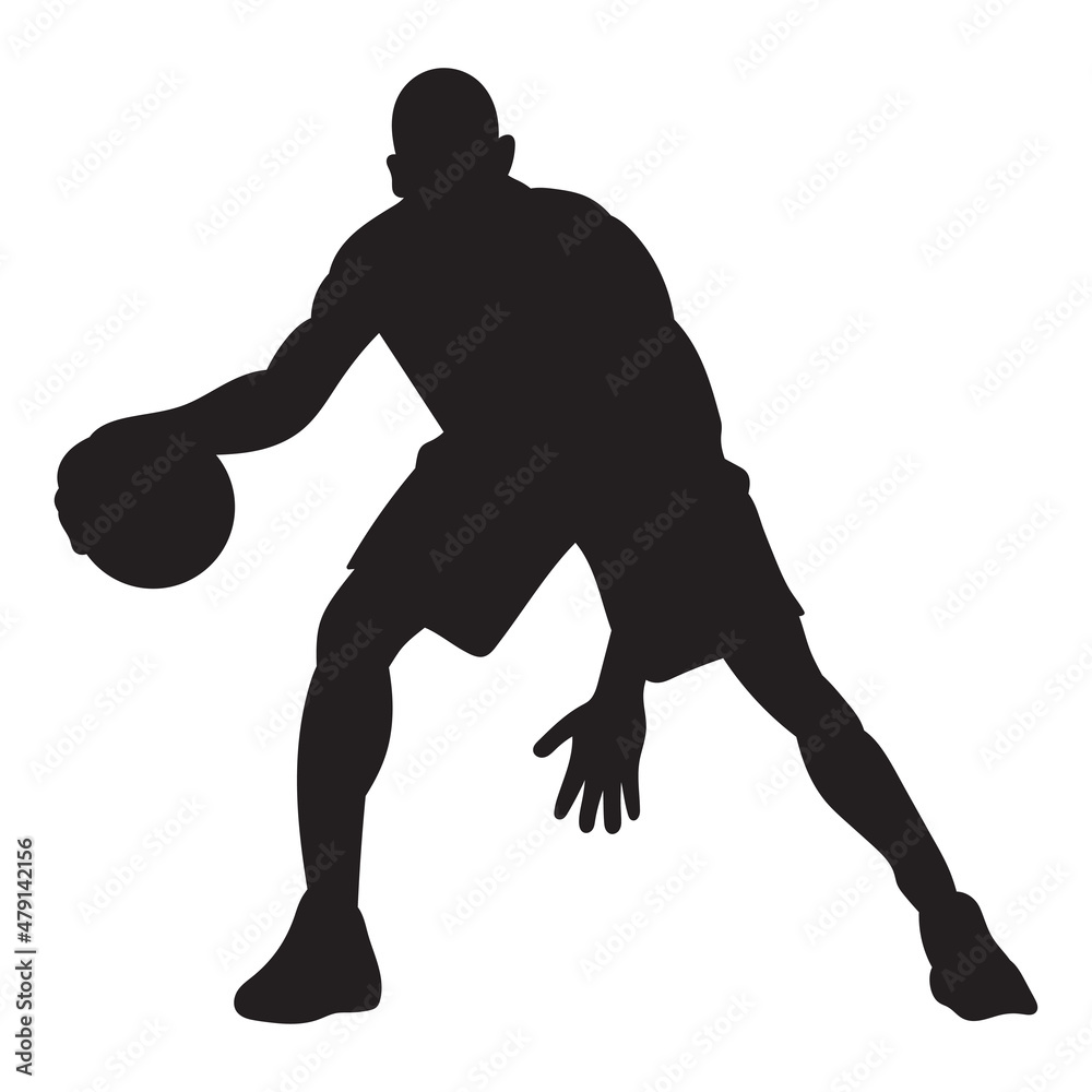 Obraz premium Basketball player white background, vector silhouette. Illustration