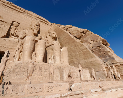 Statues in front of the Abu Simbel temple in Aswan Egypt