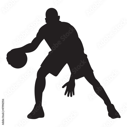 Basketball player white background, vector silhouette. Illustration