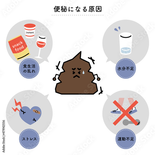 便秘の原因　イラストセット（日本語ver.）