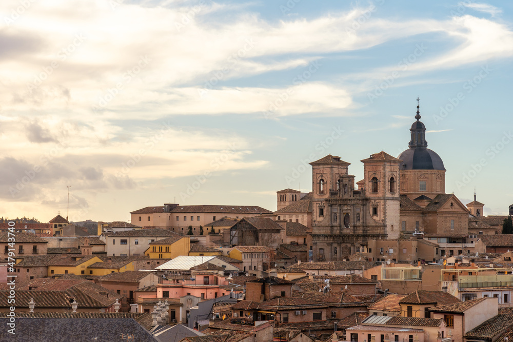 View from rooftops in the medieval city of Toledo in Castilla La Mancha, Spain