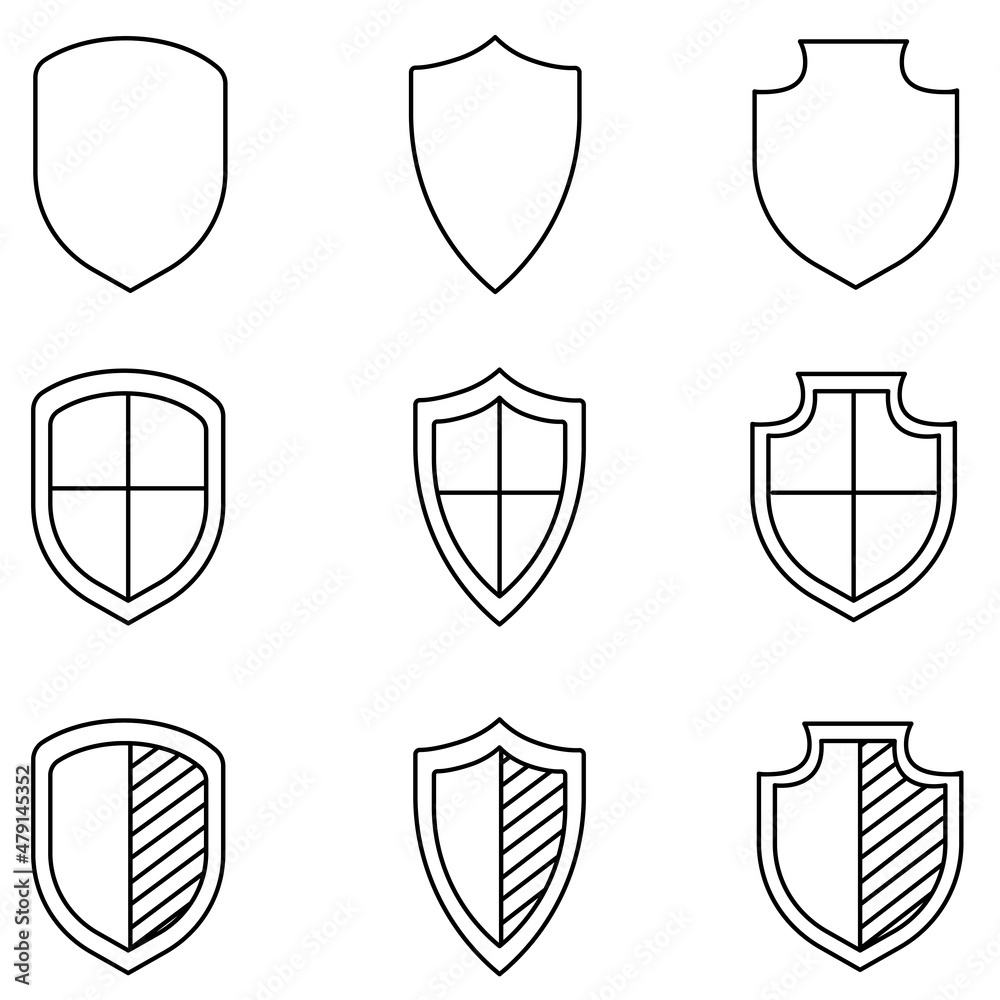 Set of line icons related to shields. Set of line icons related to shields.