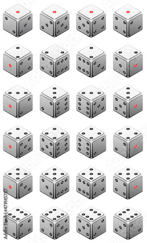 set of realistic west 3D dice sprite sheet on a white background vector image
