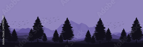morning nature mountain landscape flat design vector illustration good for wallpaper, backdrop, background, web banner, and design template