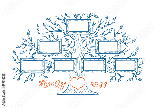 Family tree in doodle style. Hand Drawn.