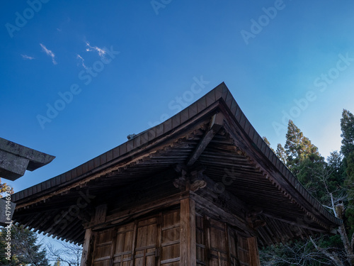 神社を見上げる