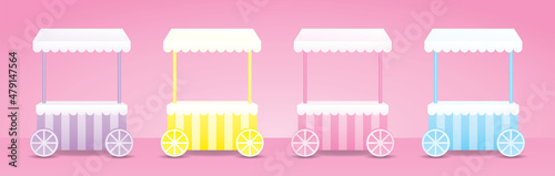 cute girly pastel mobile market stall collection 3d illustration vector