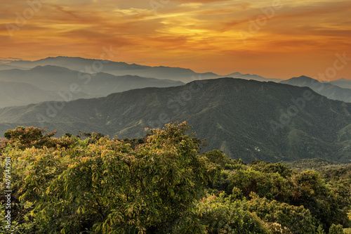 Sunrise over the mountains of the Sierra Nevada de Santa Marta on the way to Lost City