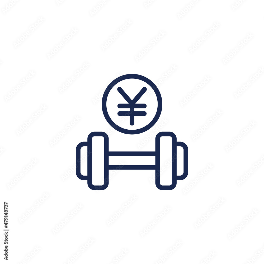 paid workout, training line icon with yuan paid workout, training line icon with yuan