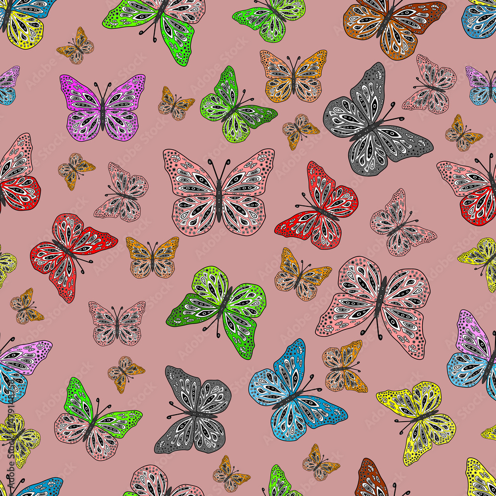 Seamless pattern with interesting doodles on colorfil background. Raster illustration. Seamless pattern with interesting doodles on colorfil background. Raster illustration.