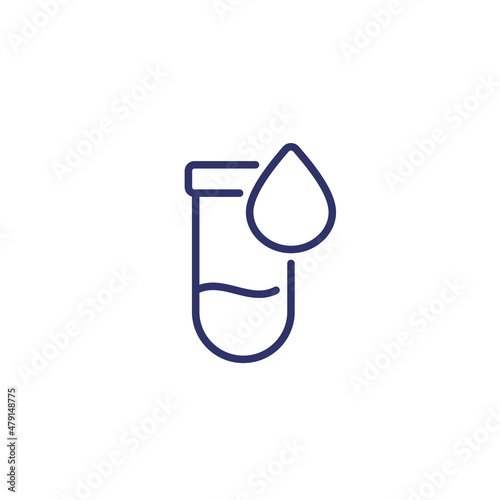 blood test icon, test-tube and blood drop line vector