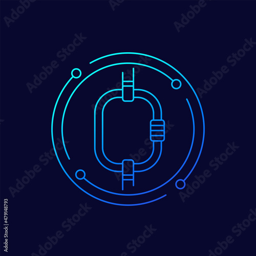 carabiner or carbine line vector icon