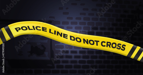 Vector illustration of the ribbon symbol for the police line being prohibited from crossing with a dark and dirty background, the concept of an illustration background for criminal acts and other crim