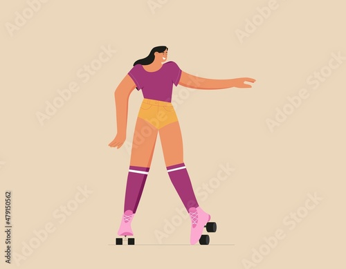 Roller skating girl. Flat vector illustration, sport concept