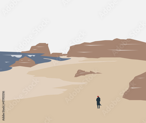 Man on a deserted beach
