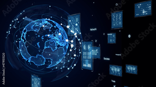 Obraz na płótnie Global communication network concept. Data analysis. Digital transformation.