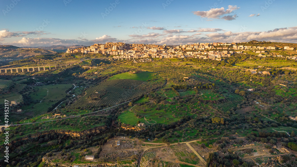 Aerial View of Agrigento at Sunset, Sicily, Italy, Europe, World Heritage Site