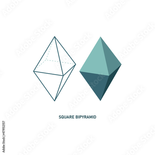 Square bipyramid line and 3d icon set. Crystal families, type of pyramid.  Math geometric figure. Vector