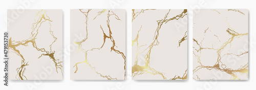 Abstract pattern with crack golden textures. Set of gold kintsugi poster design. Marble pattern prints, posters, wallpapers.