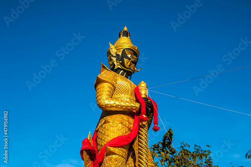 The Giant statue in Buddhism style or thai name " Thao Wessuwan" at Wat Chulamanee Temple , Samut songkham province Thailand