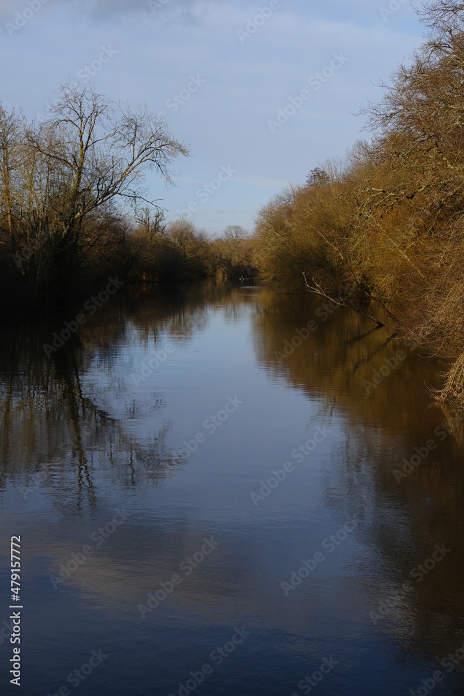 Fototapeta premium The Aff river at la Gacilly. The 5th January 2021, La Gacilly, Morbihan, France.