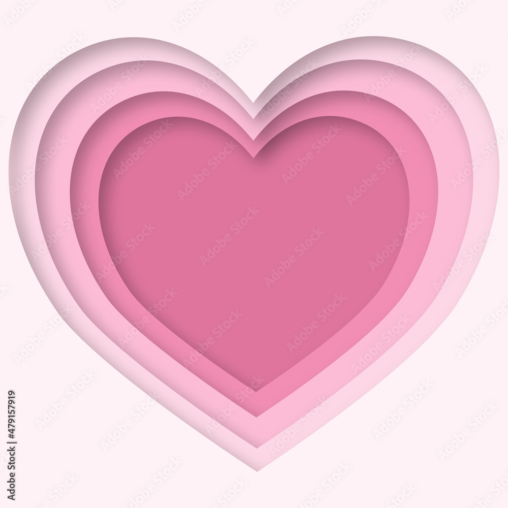Pink heart in paper cut style. Valentine's Day Greeting Card. Background.