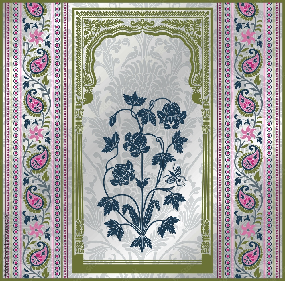 wedding card design, paisley floral pattern , India wedding card design, paisley floral pattern , India