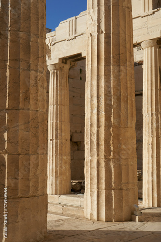 Abstract photograph of marble columns in Propylaea of Athens Acropolis