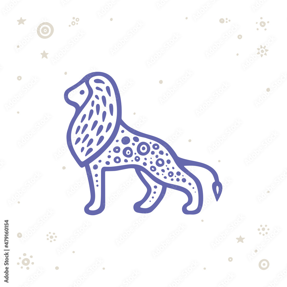Fototapeta premium Lion. Hand drawn lion abstract illustration. Simple drawing lion symbol. Part of set.