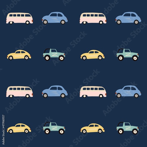 Seamless pattern with toy car. Print. Fabric. Boy   s toys. Automobile. Traffic  road  racing. Illustration 