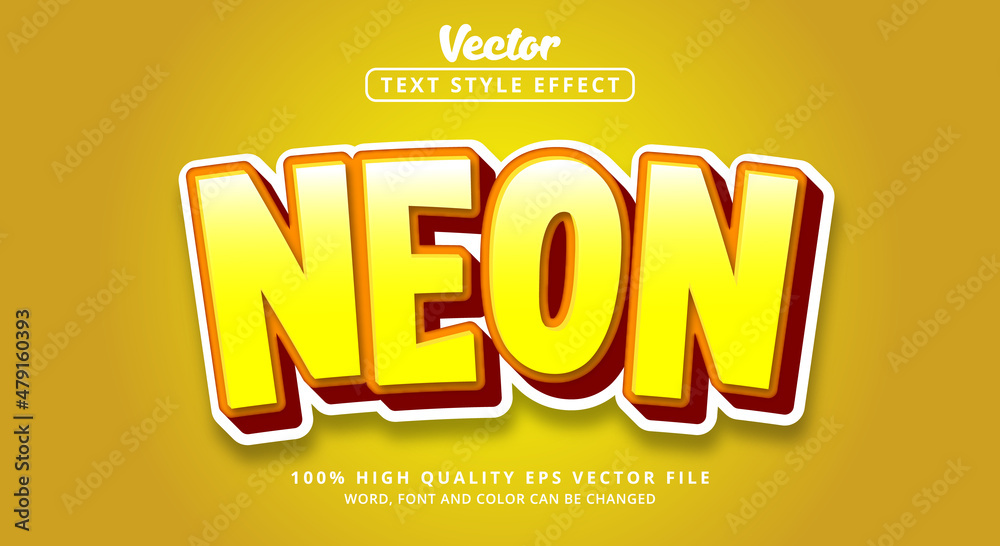 Editable text effects, Neon text with dark orange and glossy yellow color style